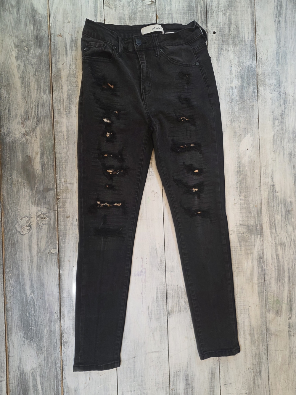 KanCan Women's Black Distressed Skinny Stretch Jeans W Leopard Backing Sz 7/27